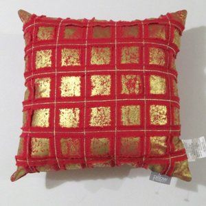 Pillow Perfect Throw Pillow Red Gold Metallic Squares 17 x 17